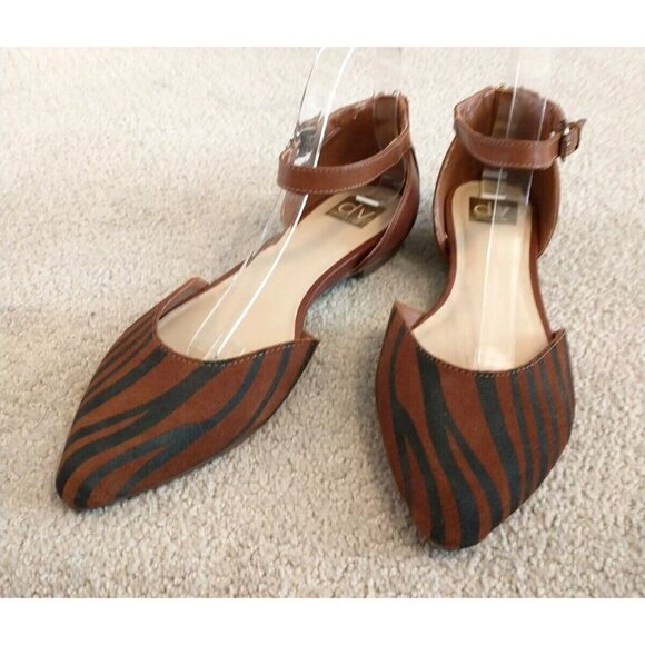 Dolce Vita Brown Leather Pointed Toe Ankle Wrap Back Zip Flats - Sz 10M - Picture 3 of 12